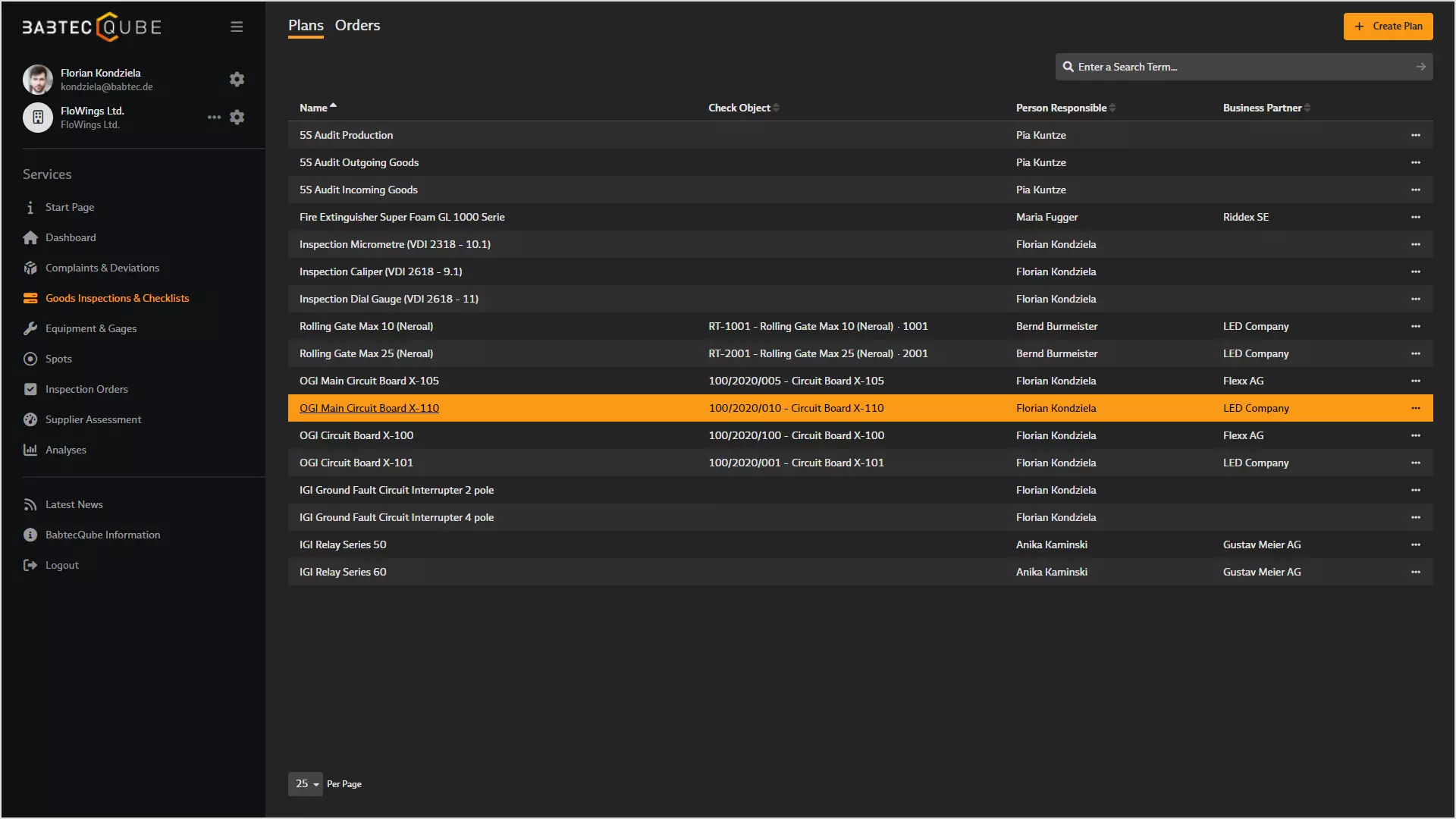 Templates for goods inspections in BabtecQube Screenshots: Templates for goods inspections in BabtecQube