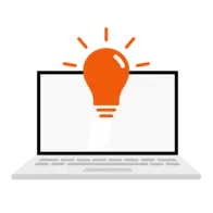 Register & Learn Icon of a laptop with a lamp