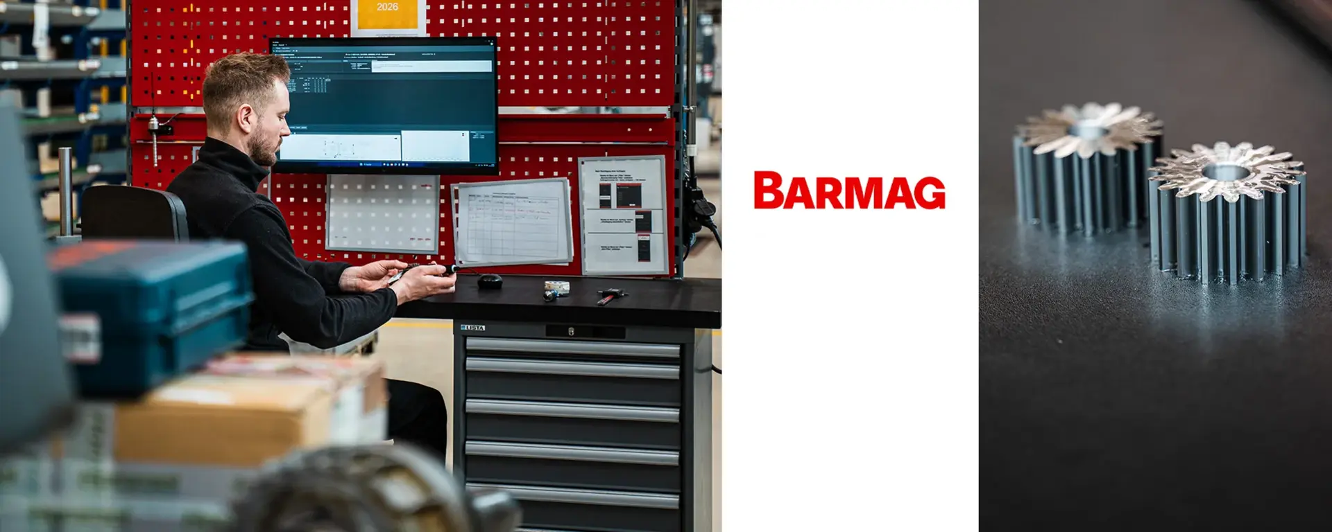Case Study: Barmag GmbH & Co. KG Employee performing production inspection with Babtec software and precision components at Barmag GmbH & Co. KG