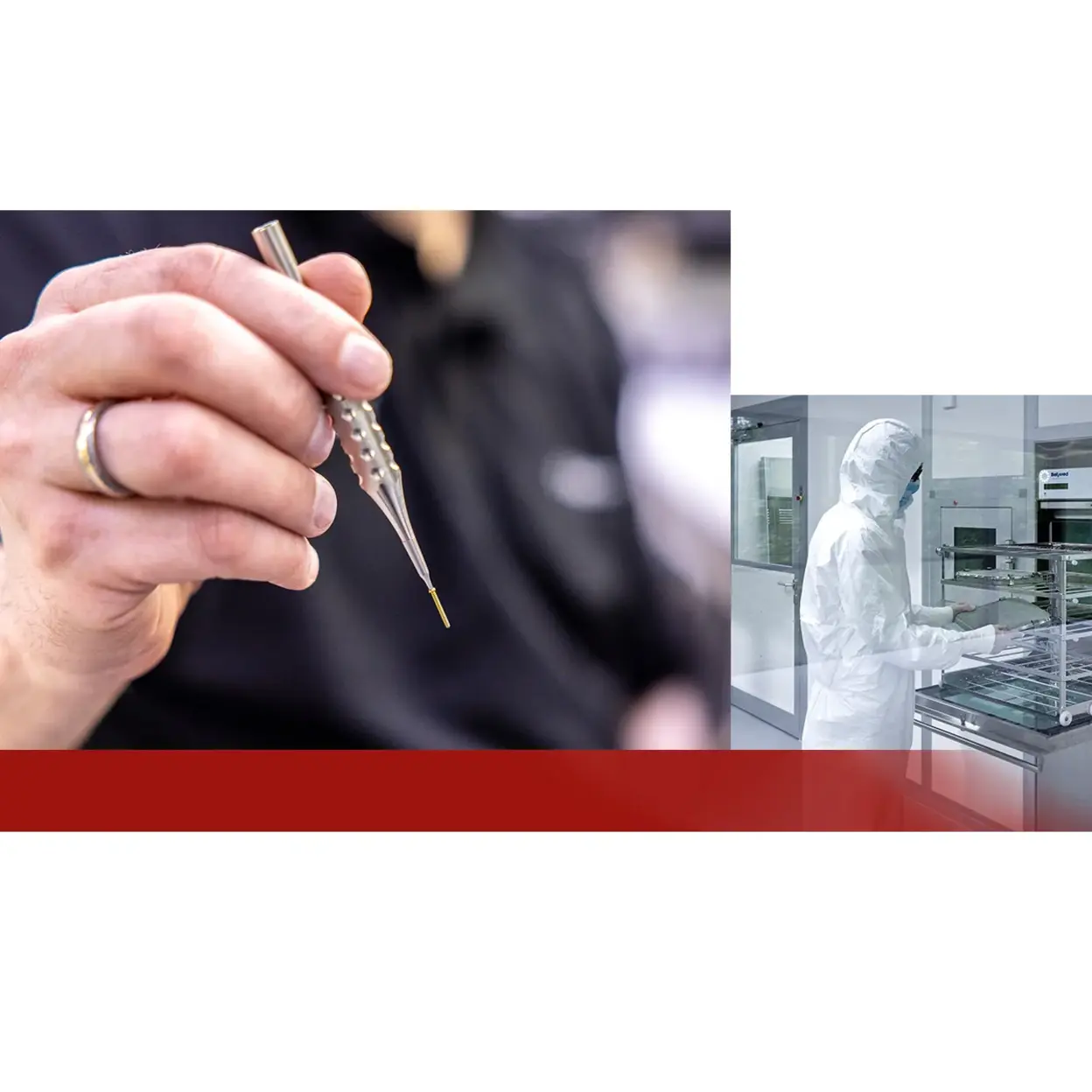 Working with dental screw from TEBIT Employee checks dental screw