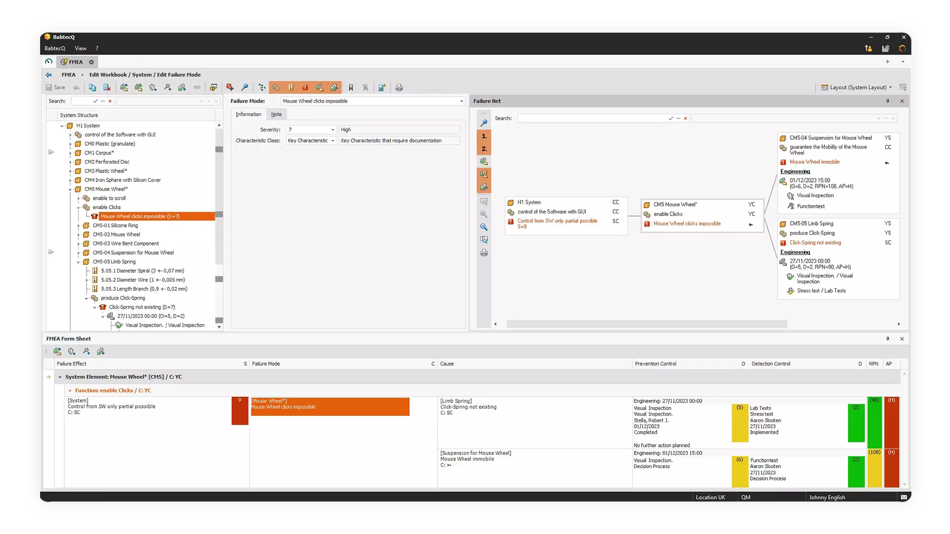 Design and process FMEAs Screenshot: Design and process FMEAs