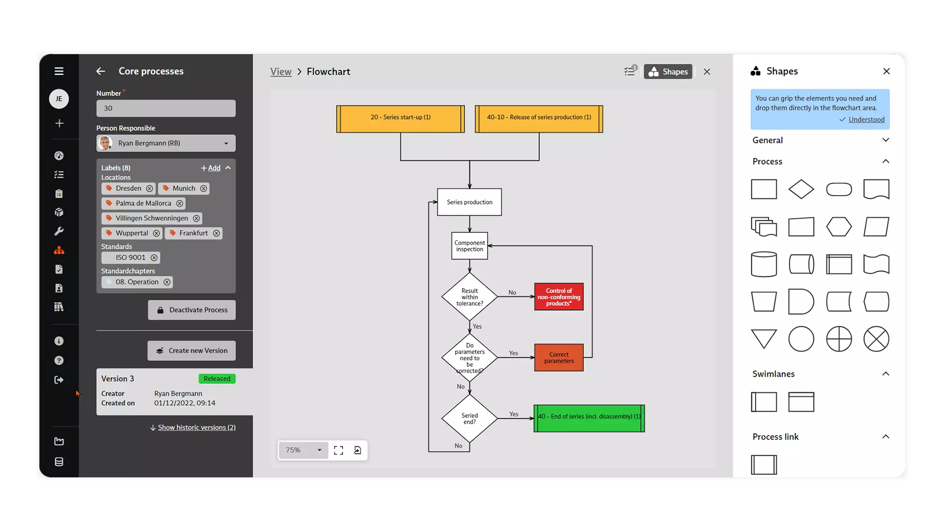 Editing a flowchart Screenshot: Editing a flowchart